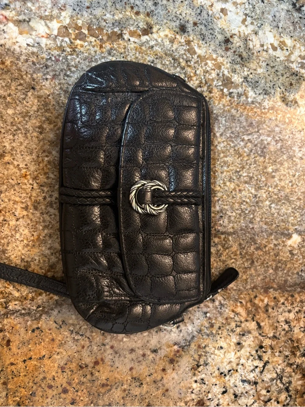 Brighton Black Leather Croc Embossed Small Crossbody Shoulder Bag Purse One Size